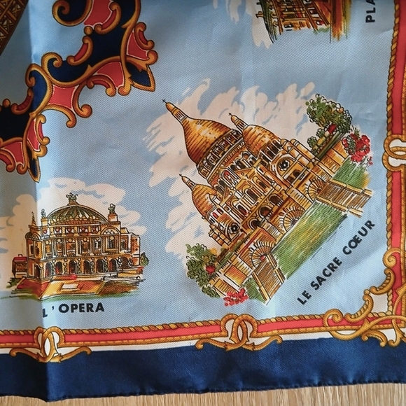 Paris Themed Silk Scarf Roger L. Paris Elegant Souvenir Paris Landmarks 20 x 20 - Picture 4 of 12